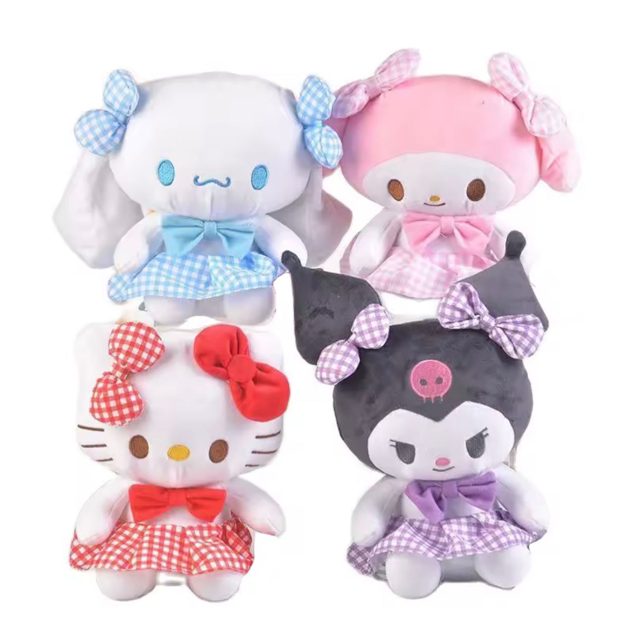 Set 4 jucarii de plus cinnamon roll , my melody, kuromi și hello kitty l,25 cm