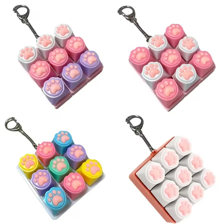 Jucarie tastatura cu labute pisica, lumina RGB 5 x 5 x 2 CM, Antistres, multicolor, cutie de depozitare / transport transparenta